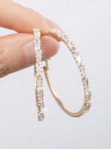 1pair Fashionable Copper Hoop Earrings With Square-Shaped Multicolor Cubic Zirconia For Women, Suitable For Daily Wear, Luxury High-End Party Gift