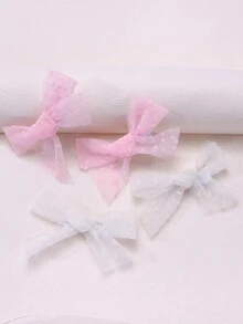 4入組網紗蝴蝶結髮夾，甜美粉色蝴蝶結髮飾，婚禮派對髮夾頭飾，兒童髮飾 - 彩色 - 查看 5
