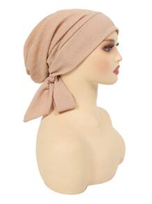 1 pièce Turban musulman avec longue queue et motif de vague de bandeau, bonnet de chimiothérapie pour femmes
