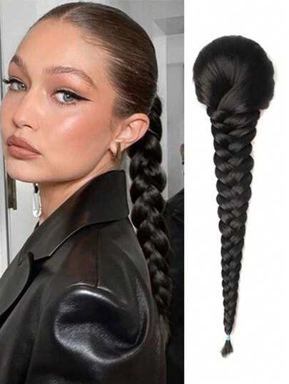 16 Inch Fishbone Braid Ponytail Extensions Women Hairpieces Synthetic Curly Ponytail Fishtail Drawstring Ponytail Clip In Wig