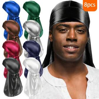 Awegeo 1/8 pièces Durags en soie unisexe - Bandeaux élastiques de couleur unie pour les sports, l'extérieur et le style quotidien | Protection capillaire respirante avec ajustement réglable