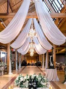 1pc White Semi-Transparent Gauze Cloth, Wedding Background Decoration, Wedding Arch Decorative Curtain, Wedding Arch Window Curtain Decoration, Clear Wedding Background, Ceiling Hanging Decoration, Ideal For Baby Shower, Boy Or Girl Birthday Party, Wedding, Home Decor, Perfect For Ceremony And Reception Ceiling Decoration