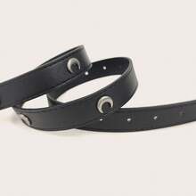 1入女士時尚黑色腰帶，新的獨特設計，配有Y2K星星裝飾，非常適合搭配牛仔褲，休閒韓版款日常穿著腰帶 - A - 查看 4