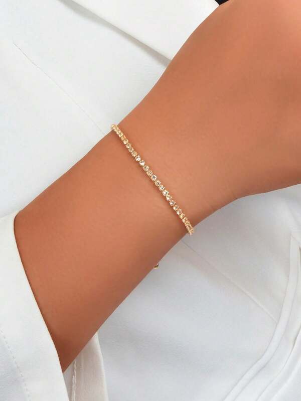 1pc Luxuoso Strass Decoração Corrente De Ouro Pulseira Ajustável Para Mulheres Noivado Namoro Presente Jóias