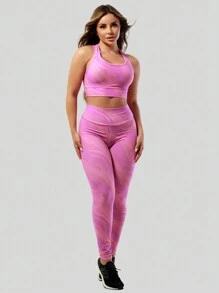 AKORIO MODAS Conjunto Calça Legging Top Moda Fitness Roupas Femininas musculação corrida caminhada A01 Estampado sortido - Multicolorido - Visão 4
