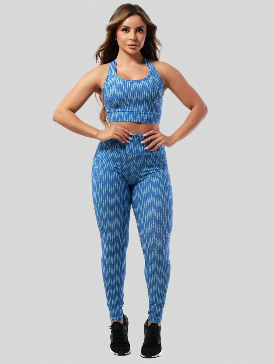 AKORIO MODAS Conjunto Calça Legging Top Moda Fitness Roupas Femininas musculação corrida caminhada A01 Estampado sortido