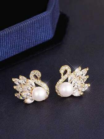 1 对优雅优雅天鹅婚礼时尚耳环，适合女士，适合婚礼和宴会万圣节