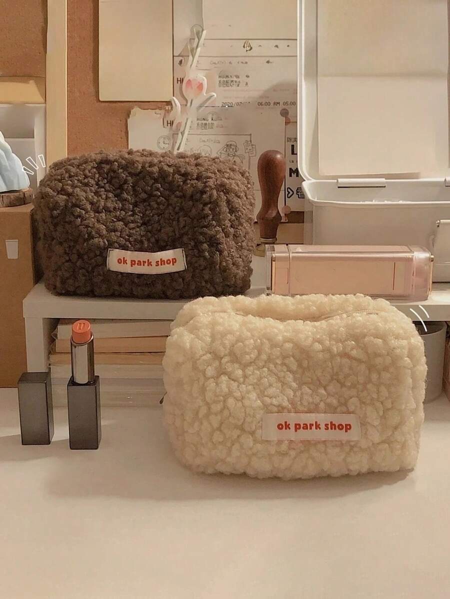 1 Peça Bolsa Cosmética de Estilo Pelúcia Portátil de Grande Capacidade, Mini Bolsa Fofa de Armazenamento de Cosméticos e Artigos de Papelaria, Organizador de Maquiagem, Estojo de Maquiagem, Organizador de Viagem de Toucador, Presentes Essenciais, Acessórios com Zíper