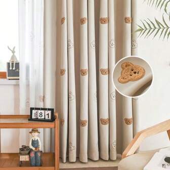1PC Cartoon Cute Plush Little Bear Curtain For Kids Bedroom Thickened Window Treatment Drapes For Living Room Decoration