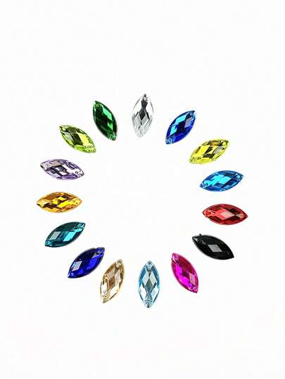 50pcs 7*15 AB Color Acrylic Double Hole Square & Waterdrop & Round Shape Sew On Flatback Rhinestones For DIY Clothes, Wedding Dresses And Clothing Accessories