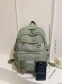 New Arrival Large Capacity Solid Color Backpack, Versatile Shoulder Bag Gift Outdoor Travel, School Backpack - Green - View 5
