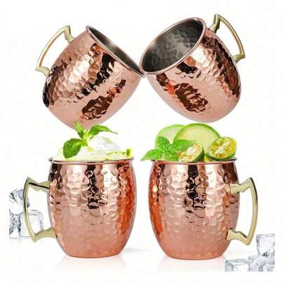 1PC.60/350/530ML-- Mule Mugs , Hammered Copper Cups With 304 Stainless Steel Lining And Golden Brass Handles, Perfect For Cold Drinks, Bars, Parties, Gifts