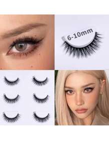 3 Pairs/1 Box Natural Volume Black False Eyelashes - Black - View 5