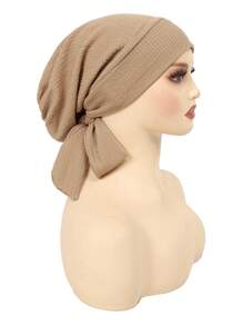 1 pièce Turban musulman avec longue queue et motif de vague de bandeau, bonnet de chimiothérapie pour femmes