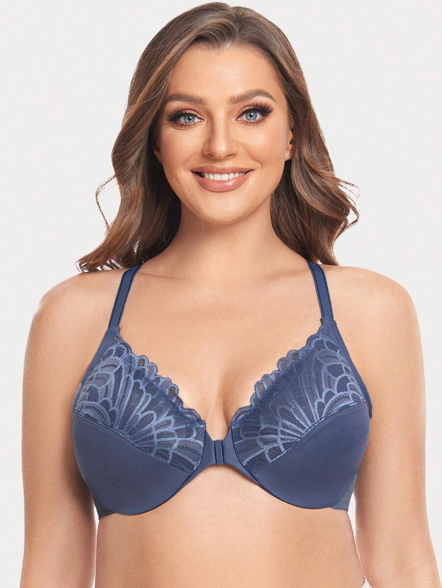 Plus Floral Lace Bralet - Dusty Blue - View 1