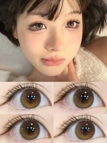 2pcs/Year Size Diameter Cosmetic Contact Lenses, Colorful & Non-Prescription, Plano(0.00D), Perfect For Girlfriend Gift And Travel - Potato Brain Brown - View 3