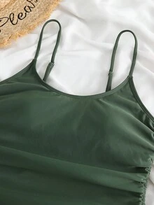 女士性感單件泳衣，帶調節束繩和肩帶，夏季沙灘服裝 - 綠色 - 查看 3