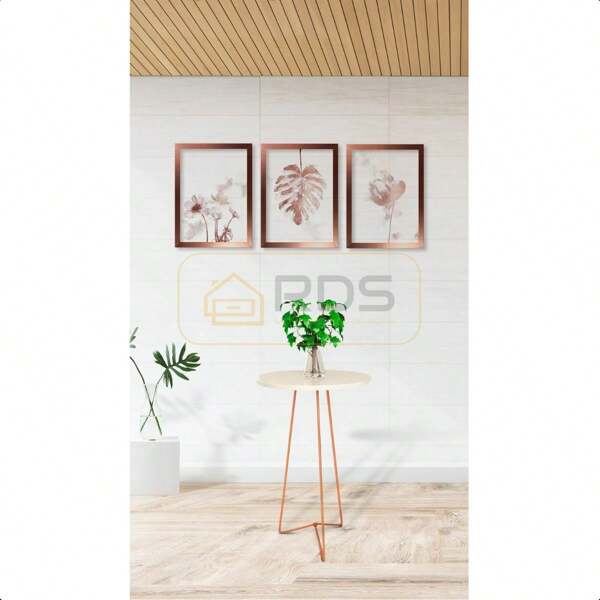 Mesa de Apoio Individual Sala Pés de Aço Rosé Tampo Bege