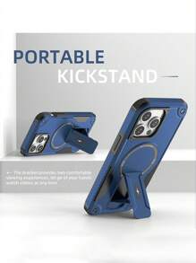 Shockproof Magnetic With Kickstand Case Compatible With IPhone 14 13 12 Pro Max Plus Supports Wireless Charging Stand Case Cover - Blue - View 6