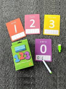 Set Of 36 Flashcards + 1 Erasable Pen For Children's Digit Recognition, Math Learning, Montessori Alphabet Teaching Cards, Erasable Flash Cards - Multicolor - View 13