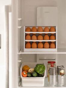 1 pieza Contenedor de almacenamiento de huevo para refrigerador, puede contener 30 huevos, organizador de huevo de puerta de refrigerador, bandeja de huevos, caja de almacenamiento de refrigerador para huevos de gran capacidad y que ahorra espacio - Blanco - Ver 5