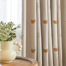 1PC Cartoon Cute Plush Little Bear Curtain For Kids Bedroom Thickened Window Treatment Drapes For Living Room Decoration