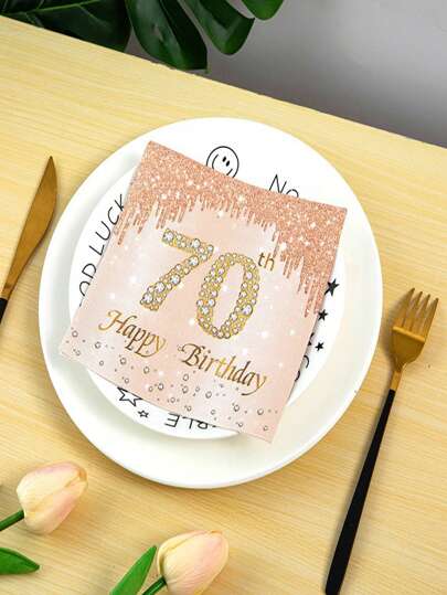 TYFYO 20pcs/Pack Rose Gold Diamond Print Happy Birthday Napkins, 40th 50th 60th 70th Milestone Birthday Napkins For Birthday Party Table Decoration Supplies,Christmas