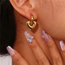 Two-Tone Metal Heart Stud Earrings & Round Hoop Earrings Set - Multicolor - View 5