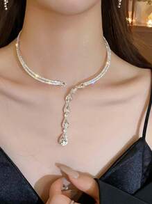 1pc Luxury  Water Drop Choker Necklace, Versatile For Formal Occasions - Silver - View 7