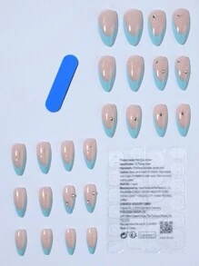 24片/套杏仁形法式星形水钻美甲贴纸，包含1片果冻胶和1个指甲锉，适合女性和女孩日常及派对使用，提升您的时尚感！ - 查看 3
