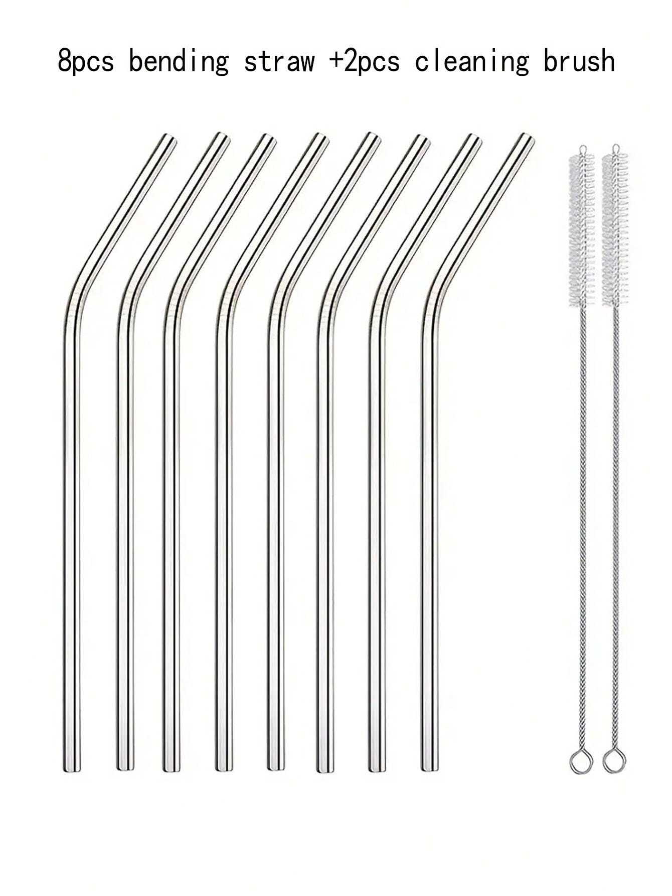 6/10pcs Stainless Steel Straws Set With Cleaning Brush, Reusable Metal