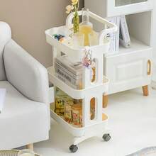 1pc, 3-Tier Utility Rolling Plastic Storage Cart, Trolley With Wheels, Multifunctional Storage Shelves For Kitchen Living Room Office, Kitchen Bathroom Organization And Storage - White - View 3