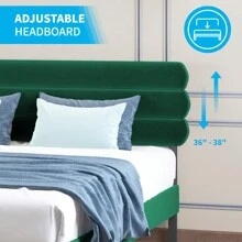 Mjkone King/Queen/Full Size Bed Frame| Fabric Padded Bedroom Furniture| Upholstered Bed Frame With Velvet Tufted Headboard Green/Dark Grey/Light Grey