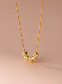 This Elegant And Sophisticated 18K Gold-Plated Stainless Steel Necklace Features Five Round Beads And Is Suitable For Women To Wear In Daily Life Or At Parties, Or As A Gift For Mother Day.