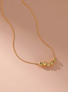 This Elegant And Sophisticated 18K Gold-Plated Stainless Steel Necklace Features Five Round Beads And Is Suitable For Women To Wear In Daily Life Or At Parties, Or As A Gift For Mother Day.