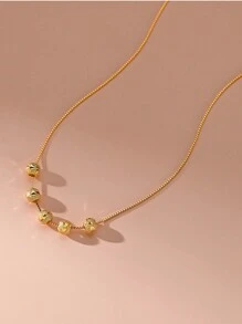 This Elegant And Sophisticated 18K Gold-Plated Stainless Steel Necklace Features Five Round Beads And Is Suitable For Women To Wear In Daily Life Or At Parties, Or As A Gift For Mother Day.
