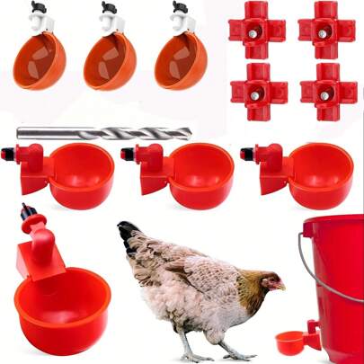 20件套自动鸡用饮水器套装，家禽饮水碗带螺纹加水口，适用于鸡、鸭、鸟类、鹌鹑、火鸡等，螺纹自动加水，家禽饮水解决方案