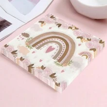 20PCS/Bag Pink Rainbow Themed Decorative Napkins, Printed Dinner Napkins, Party Celebrations Square Napkins Suitable For Western Restaurants And Bakeries,Christmas - Pink - View 4