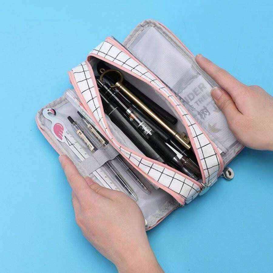 CrossBorder Pencil Case Large Capacity Simple Student Multifunctional Stationery Bag Double