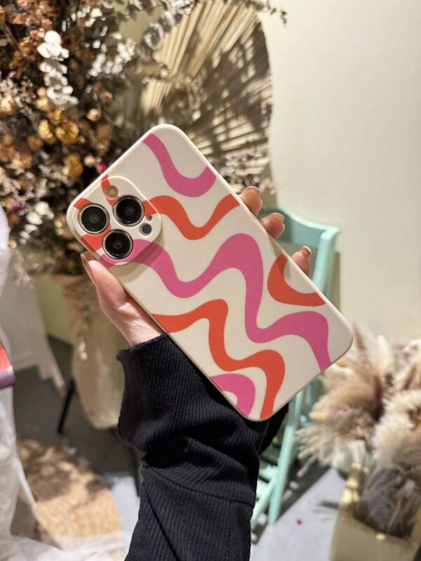 1 pieza Funda de teléfono protectora de Body completo con patrón de líneas rosa y naranja compatible con IPhone 15 Pro Max 11/12/13/14 Plus, carcasa anti-caída