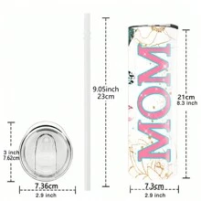 1 pieza Vaso aislado de acero inoxidable de 20 onzas con diseño floral bohemio "MAMÁ", adecuado como regalo del Día de la Madre para mamá (con pajita)