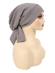 1 pièce Turban musulman avec longue queue et motif de vague de bandeau, bonnet de chimiothérapie pour femmes