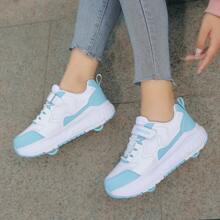PHTEER Giày trượt patin mới cho thanh thiếu niên Unisex có 4 bánh xe có thể tháo rời, giày thể thao cho học sinh, giày trượt patin ngoài trời thông thường - Xanh và trắng - Xem 5