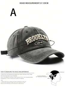 Mũ bóng chày đã giặt BROOKLYN1947 thêu cho nữ, Mũ thông thường chống nắng có thể điều chỉnh ngoài trời, Thích hợp cho du lịch xuân thu và kỳ nghỉ ở bãi biển, Mũ chống nắng nam với phong cách Y2K - Xám - Xem 7