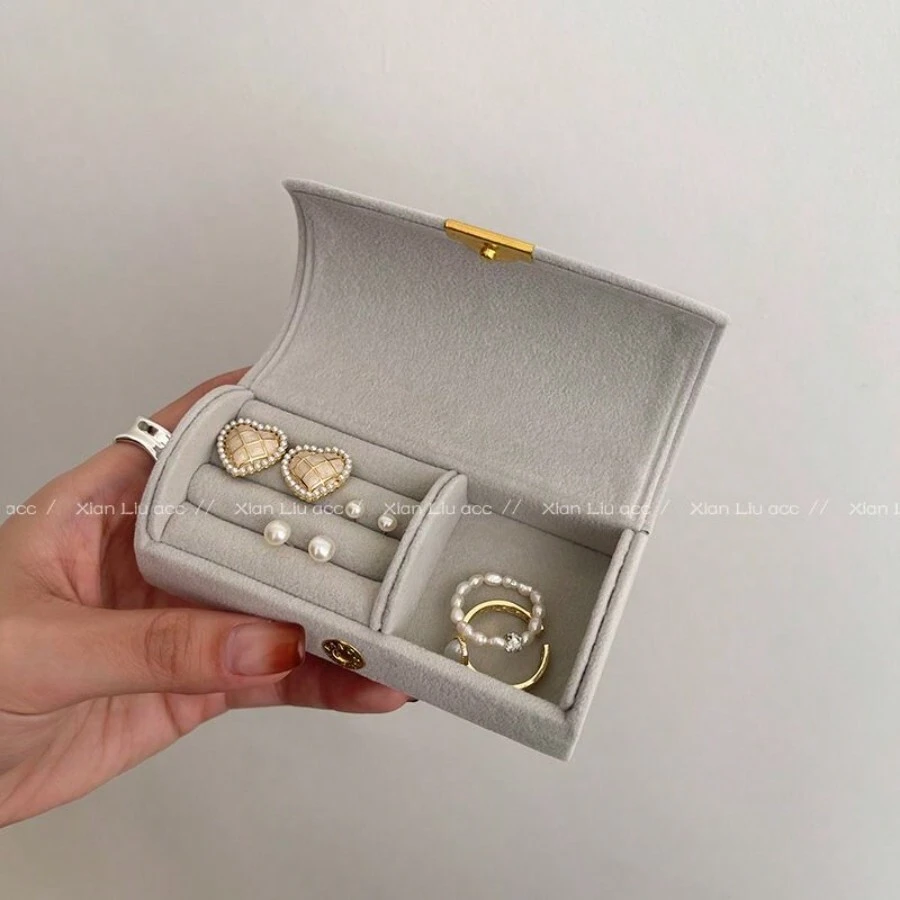 [1 peça] Caixa de Armazenamento de Joias de Veludo Mini para Anéis, Brincos, Colares, Estojo de Viagem Portátil para Joias, De Volta às Aulas