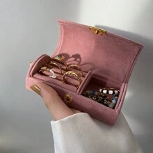 [1 peça] Caixa de Armazenamento de Joias de Veludo Mini para Anéis, Brincos, Colares, Estojo de Viagem Portátil para Joias, De Volta às Aulas