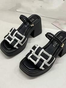 Quadratische Zehenkappe Plateau High Heel Sandalen für Frauen, modisch-lässiger Kleidungsstil, Strand & Party, Neuerscheinung 2025