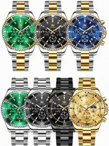 OLEVS. OLEVS Mens Watches Chronograph Luxury Dress Moon Phase Quartz Stainless Steel Waterproof Luminous Business Calendar Wrist Watch - 黑色 - 查看 9