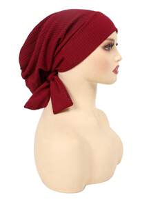 1 pièce Turban musulman avec longue queue et motif de vague de bandeau, bonnet de chimiothérapie pour femmes