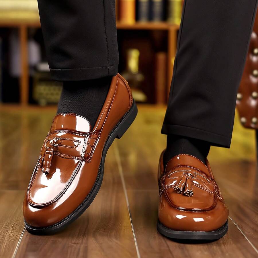Męskie nowe modne brytyjskie buty casualowe wsuwane ze skóry - Brązowy - Zobacz 1
